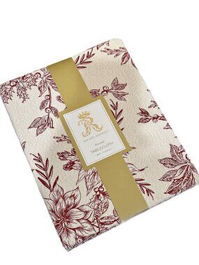 Rachel Ashwell Luxury ChristmasPoinsettia Tablecloth 60" Round |  Gold Accents